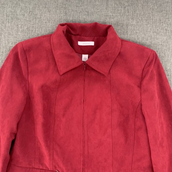 Dressbarn Red Suede Zipper Jacket Collared Pockets Large Lined Polyester Long Sl - Picture 4 of 16